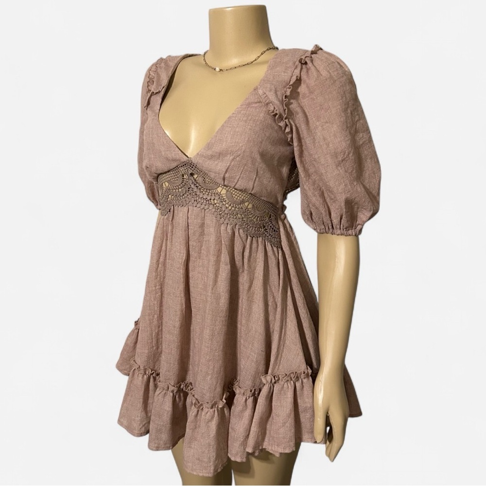 AMPM Tan Puff Sleeve Mini Dress